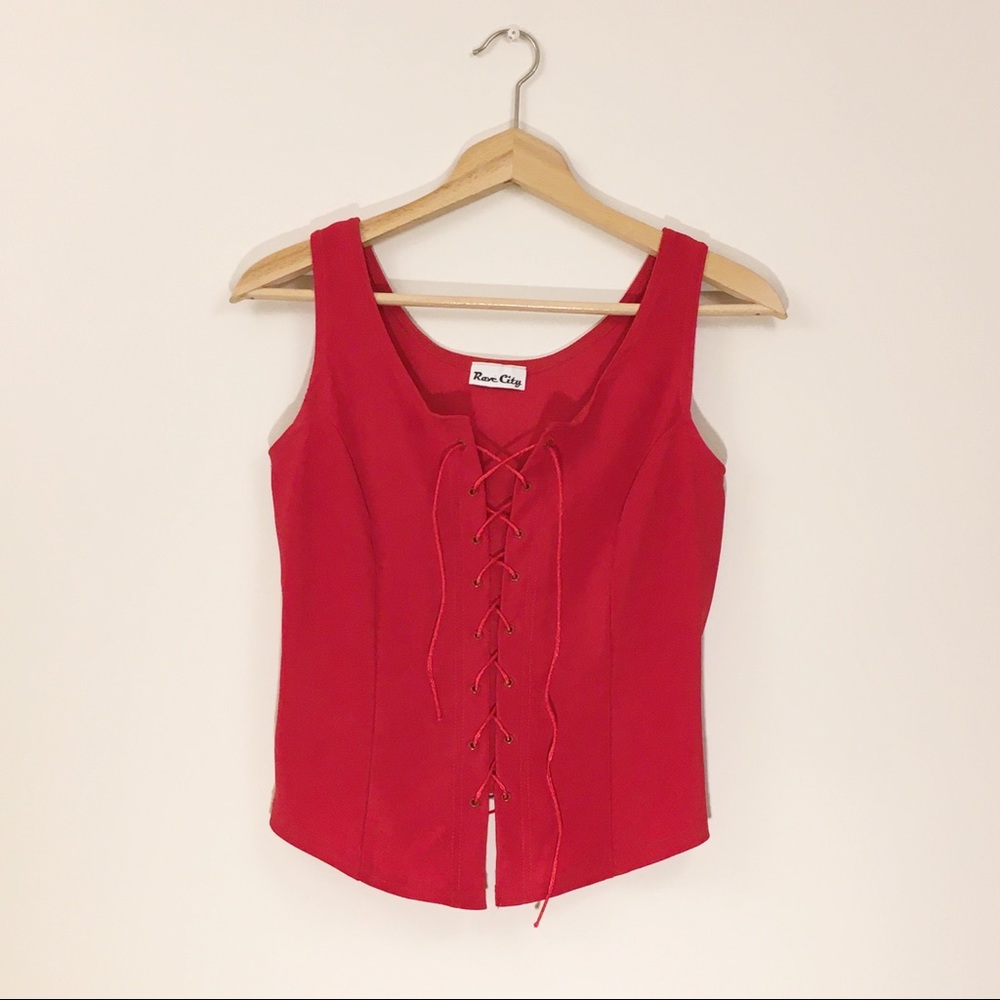 Rave City red stretchy lace up corsette
